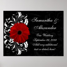 Marguerite rouge et noire et blanche de Gerbera de Poster