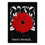Marguerite rouge lumineuse de Gerbera sur le noir invitations