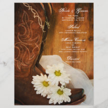 Marguerites blanches et menu de mariage campagnard prospectus en couleur