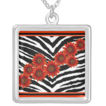 MARGUERITES ORANGES SUR LA COPIE DE ZÈBRE PENDENTIF PERSONNALISÉ