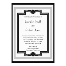 Mariage argenté blanc noir de cadre d'art déco invitation