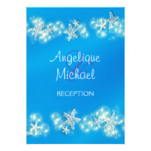 Mariage blanc bleu d'étoiles de mer de plage cartons d'invitation