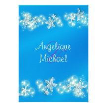 Mariage blanc bleu d'étoiles de mer de plage invitation