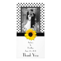 Mariage blanc noir de tournesol de point de polka cartes de vœux avec photo