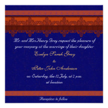 Mariage bleu de brocard de damassé invitations personnalisables