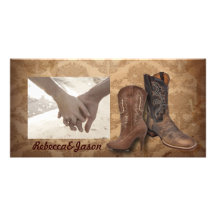 mariage campagnard vintage de bottes de cowboy de  cartes avec photo