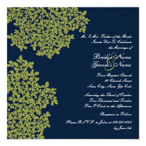Mariage carré floral de marine et de chaux cartons d'invitation