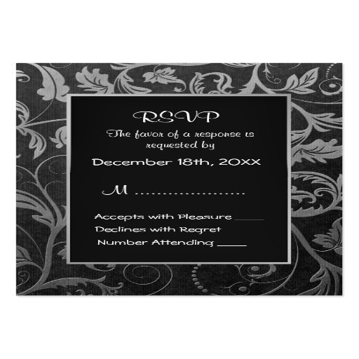 Mariage damassé noir et argenté - RSVP Modèle De Carte De Visite