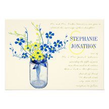 Mariage de fleur sauvage de pot de maçon de jaune  invitations personnalisées