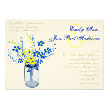 Mariage de fleur sauvage de pot de maçon de jaune  faire-parts