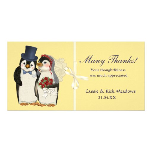 Mariage de pingouin cartes de vœux avec photo