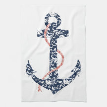 Mariage de plage de marine et d'ancre de corail serviette pour les mains