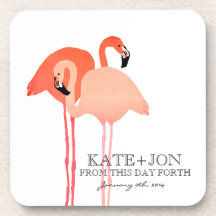 Mariage de plage rose de flamants dessous-de-verre