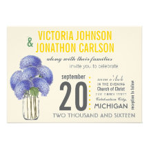 Mariage de pot de maçon d'hortensia de jaune de la cartons d'invitation personnalisés