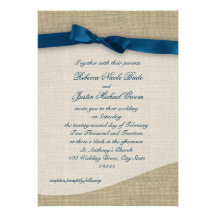 Mariage de ruban bleu et de toile de jute cartons d'invitation