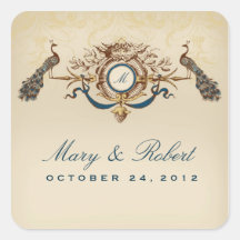 Mariage de thème de paon sticker carré