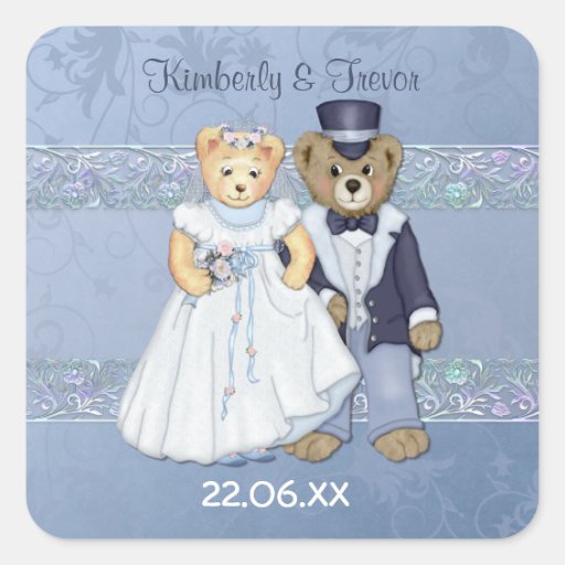 Mariage d'ours de nounours - personnaliser stickers carrés