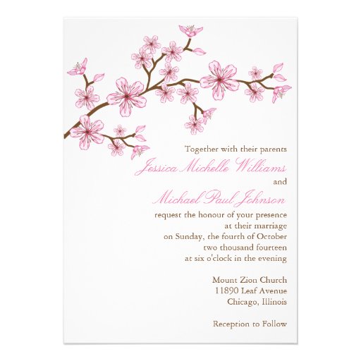 Mariage élégant de fleurs de cerisier invitations personnalisées