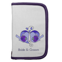 Mariage floral de coeur d'oiseau bleu, pourpre, en agenda folio