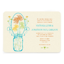 Mariage floral de maçon de chaux jaune de corail m invitations personnalisées