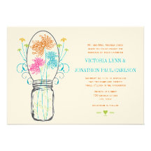 Mariage floral de maçon de pot de rose d'Aqua de c Invitations Personnalisées