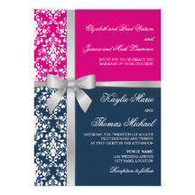 Mariage fuchsia de marine de ruban d'argent de Fau Invitations