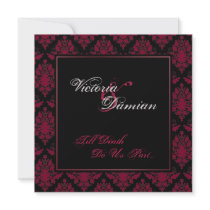 Mariage gothique de damassé noire et rouge invitations