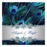 Mariage indien royal de paon d'argent de bleu roya faire-parts