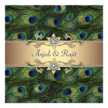 Mariage indien royal vert de paon d'or vert invitations personnalisables