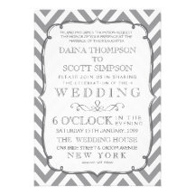 Mariage moderne gris blanc de Chevron de typograph Faire-parts