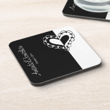 Mariage noir et blanc lunatique de coeur sous-bocks
