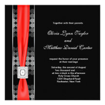 Mariage noir rouge blanc de noir moderne de point invitation personnalisable