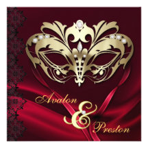 Mariage orné de bijoux rouge de mascarade d'or invitations