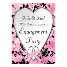 Mariage rose et noir de coeur - invitation de fian