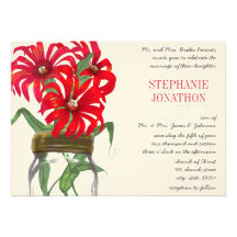 Mariage rouge de fleur sauvage de pot de maçon de  cartons d'invitation