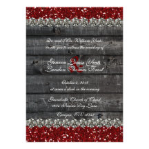 Mariage rouge en bois gris rustique de fausse pier cartons d'invitation