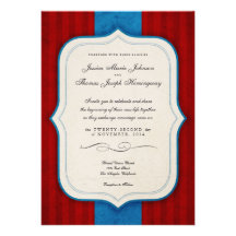 Mariage rouge et bleu de charme vintage de monogra bristols personnalisés
