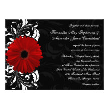 Mariage rouge et noir et blanc de marguerite de Ge Cartons D'invitation
