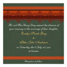 Mariage vert de brocard de damassé faire-parts