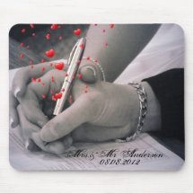 mariage vintage de coeurs de mains blanches élégan tapis de souris