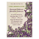 Mariage vintage pourpre et vert de Paisley de paon Invitations Personnalisables
