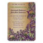 Mariage vintage vert pourpre de Paisley de paon d' Faire-part