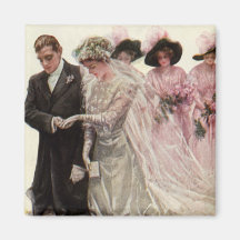 Marié vintage de jeune mariée, cérémonie de mariag magnets pour réfrigérateur