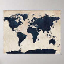 Marine affligée de carte du monde posters