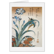 Martin-pêcheur avec des iris, Hokusai, 1834 Cartes De Vœux