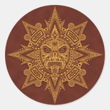 Masque aztèque de Sun - rouge d'or Adhésifs Ronds