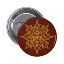 Masque aztèque de Sun - rouge d'or Badge Avec Épingle
