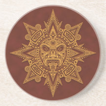 Masque aztèque de Sun - rouge d'or Dessous De Verres