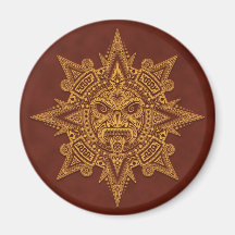 Masque aztèque de Sun - rouge d'or Magnets