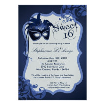 masque bleu de la mascarade 5x7 invitation de 16 a